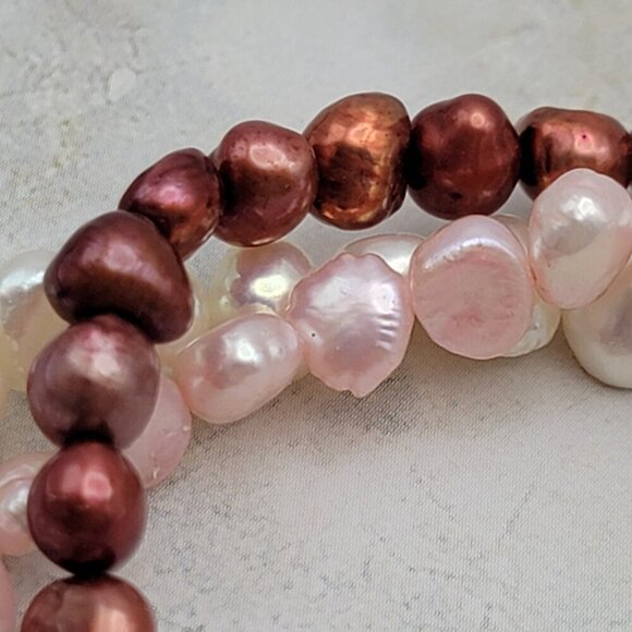 Sterling Silver Multi Strand Multicolor Baroque Pearl Beaded Necklace 18 Inch - Picture 4 of 8